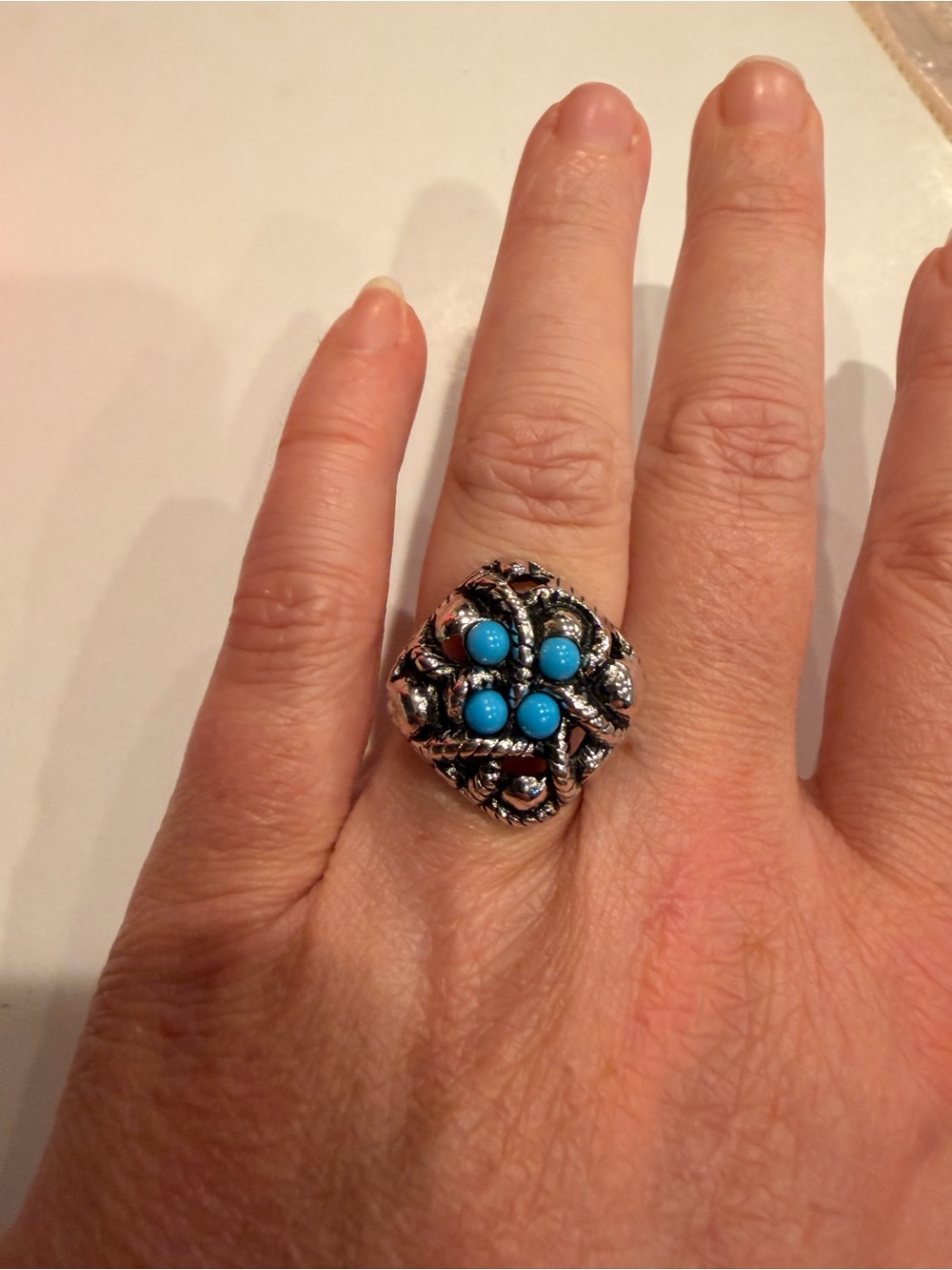 AVON Turquoise Cluster Sterling-Style Statement Ring